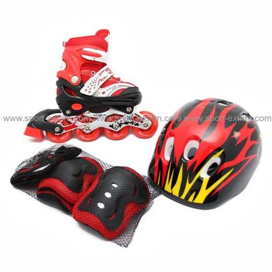 Комплект: Ролики для детей Mondays Sport р.34-37 + защита + шлем, Красный