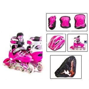 Комплект: Ролики Safe sport Pink р.29-33, 34-37, 38-41 + Защита + шлем
