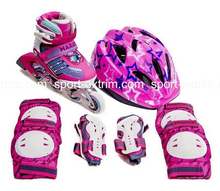 Комплект: Ролики ЛФ Скейт Pink + захист Fire Pink + шолом регульований. р.30-34,39-42