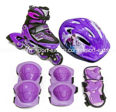 Комплект: Ролики ЛФ Скейт Purple + захист + шолом регульований. р.30-34,39-41