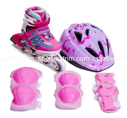 Комплект: Ролики ЛФ Скейт Pink + захист + шолом регульований. р.30-34,39-42