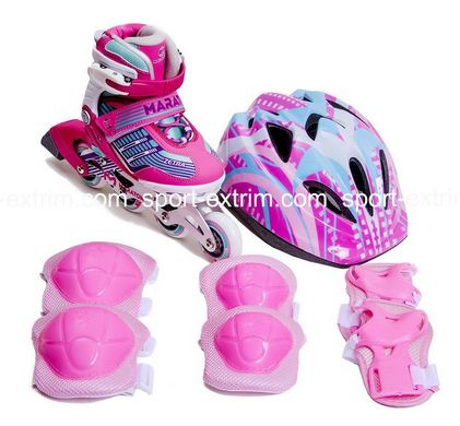 Комплект: Ролики ЛФ Скейт Pink + захист + шолом регульований. р.30-34,39-42